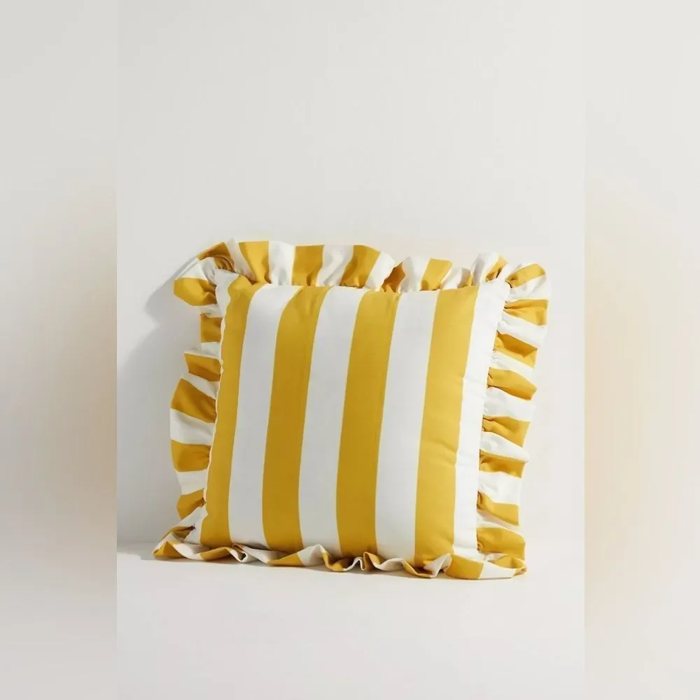 New Maeve by Anthropologie Striped Ruffle Indoor/Outdoor Pillow One Size